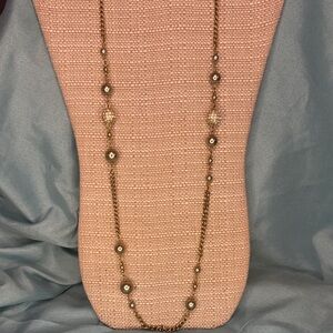 J Crew Crystals Rhinestone Disco Ball Gold-Tone Station Necklace Chain 36”